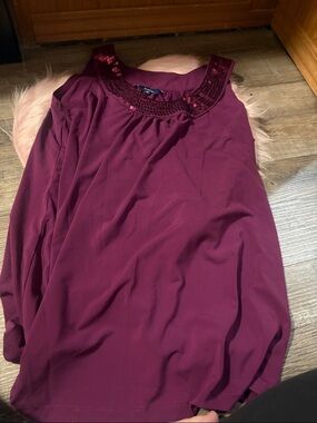 Sequin Collar Sleeveless Top - Wine Plum